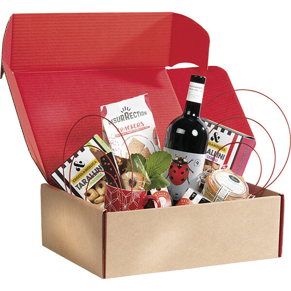 Caja cartón kraft rectangular rojo entrega plana (para montar)