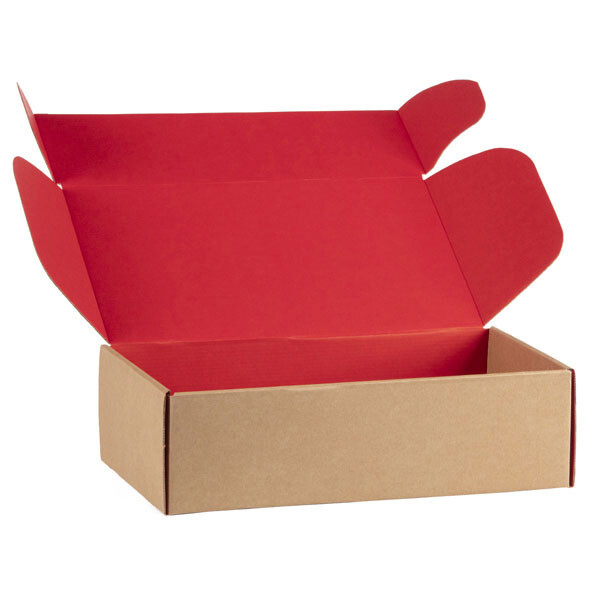 Caja cartón kraft rectangular rojo entrega plana (para montar)