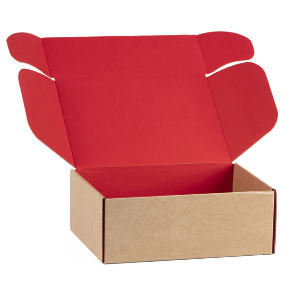 Caja cartón kraft rectangular rojo entrega plana (para montar)