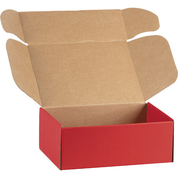 Caja cartón kraft rectangular rojo entrega plana (para montar)
