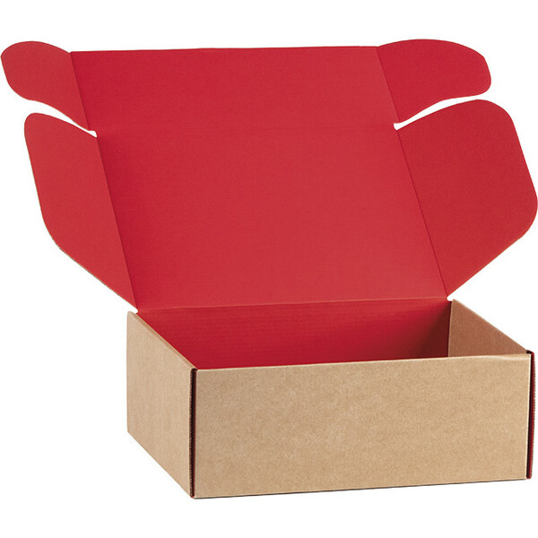 Caja cartón kraft rectangular rojo entrega plana (para montar)