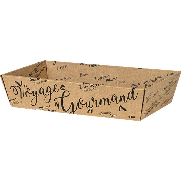 Corbeille carton kraft rectangle VOYAGE GOURMAND noir livrée à plat