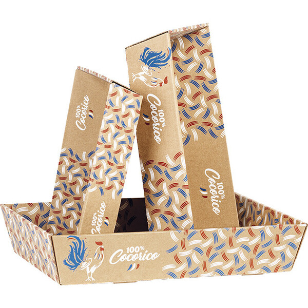 Corbeille carton kraft rectangle 100% COCORICO bleu/blanc/rouge livrée à plat