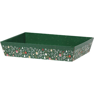 Corbeille carton rectangle BONNES FETES vert/rouge/or...