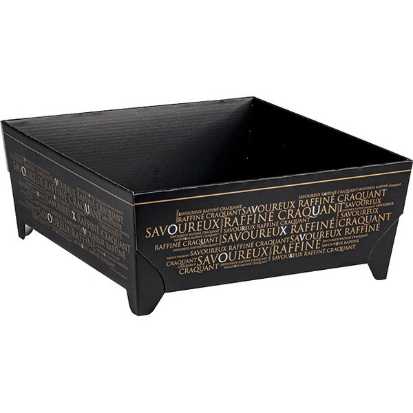 Bandeja cartón rectangular con pies SAVOUREUX negro/cobre entrega plana (dimensión montada)