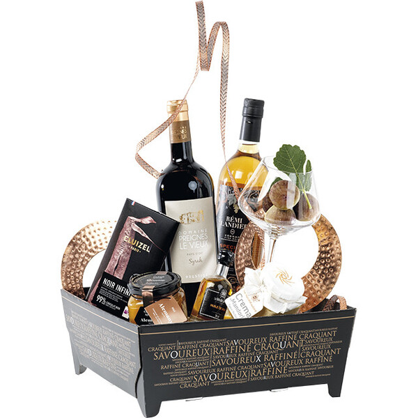 Bandeja cartón rectangular con pies SAVOUREUX negro/cobre entrega plana (dimensión montada)