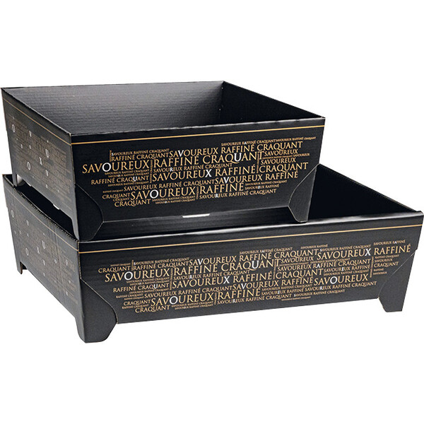 Bandeja cartón rectangular con pies SAVOUREUX negro/cobre entrega plana (dimensión montada)