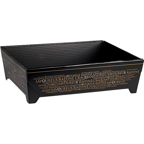 Tray cardboard rectangular with feet SAVOUREUX black/copper delivered flat (dimension assembled)