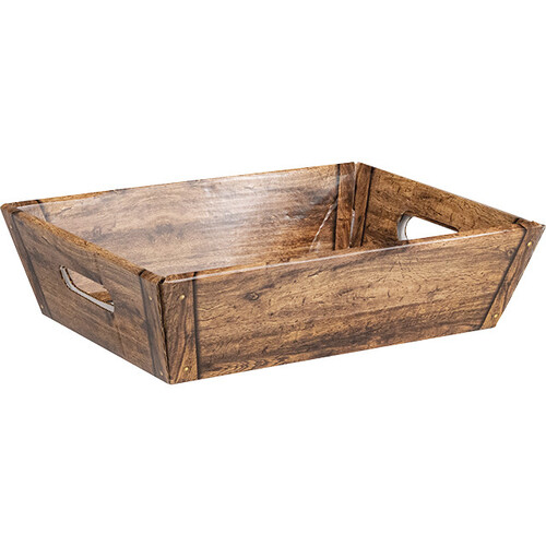 Tray cardboard rectangular with handles wood decor delivered flat (dimension assembled)