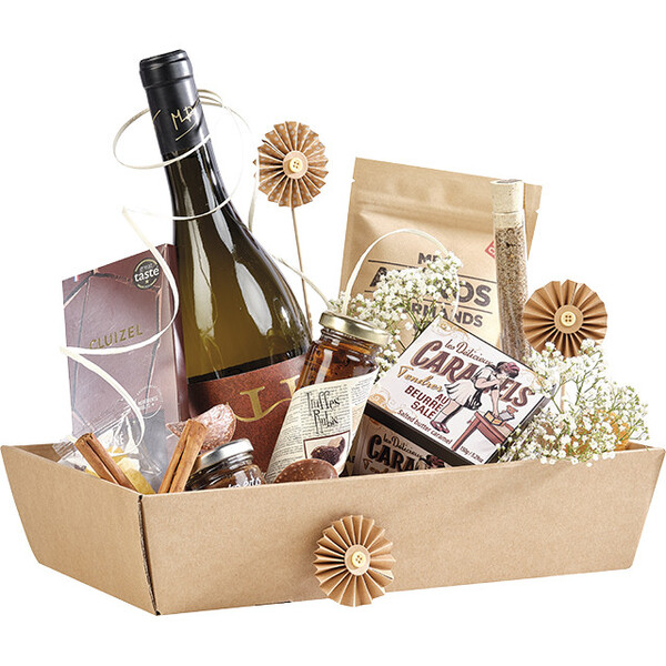 Bandeja cartão kraft retangular sem impressão entregue plano (dimensão montada)