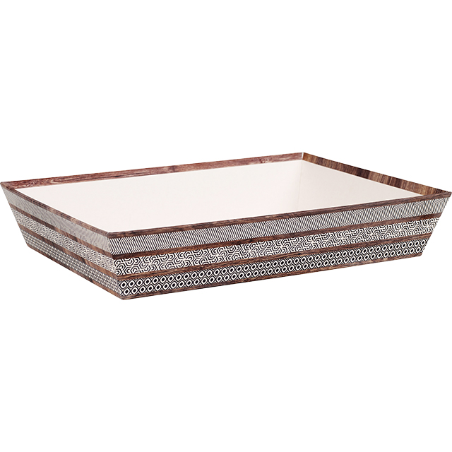 Tray cardboard rectangular brown/cream design 