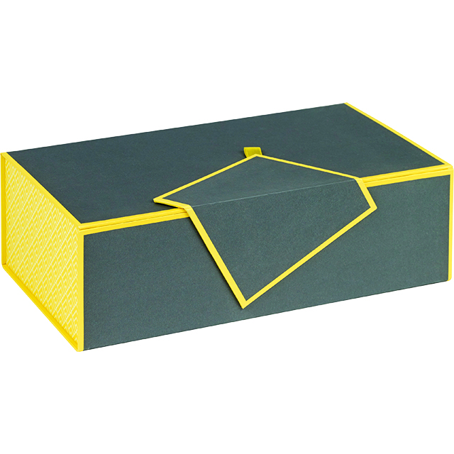 Coffret carton rectangle gris/motifs jaunes fermeture aimantée