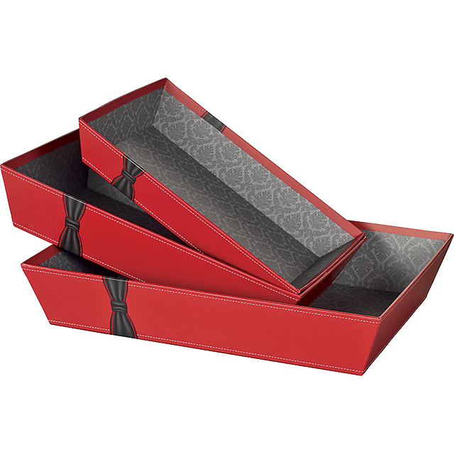 Corbeille carton rectangle rouge/noeud noir