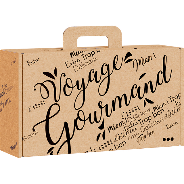 Valisette carton kraft rectangle Voyage Gourmand noir