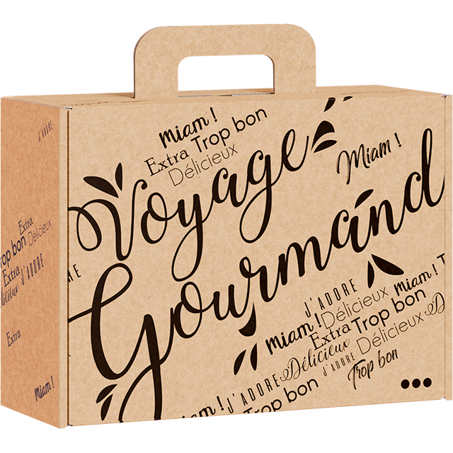 Valisette carton kraft rectangle Voyage Gourmand noir