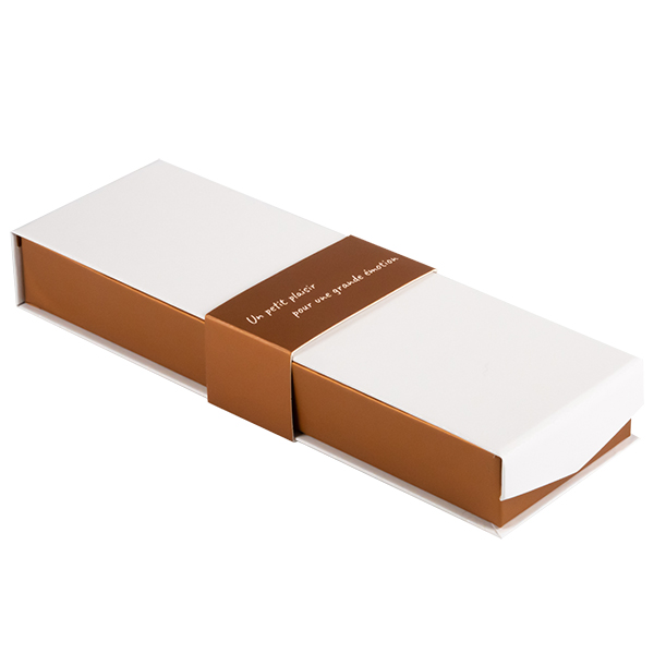 Box cardboard rectangular chocolates 2 rows copper sleeve copper/white/UV Printing