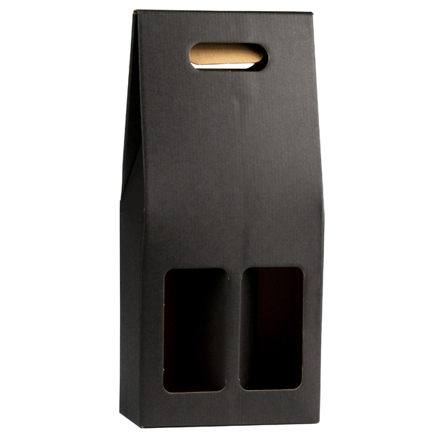 Wine carrier cardboard kraft/black 2 bottles handle