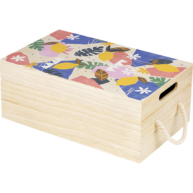 Caja de madera rectangular JARDIN DE CITRICOS bandeja de tapa asas cuerda