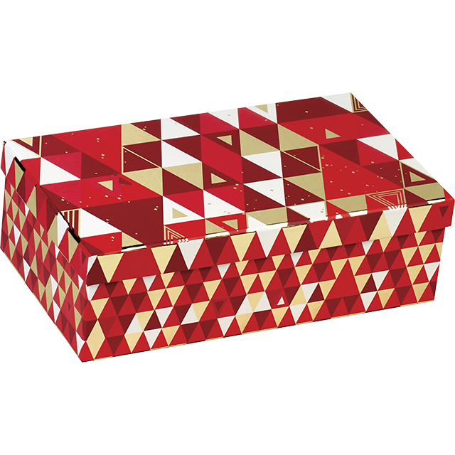 Coffret carton rectangle rouge/blanc/dorure à chaud or décor triangle 