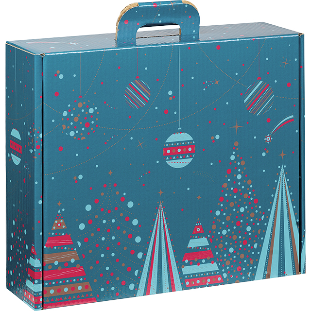 Suitcase cardboard kraft rectangular MERRY CHRISTMAS blue/red/gold