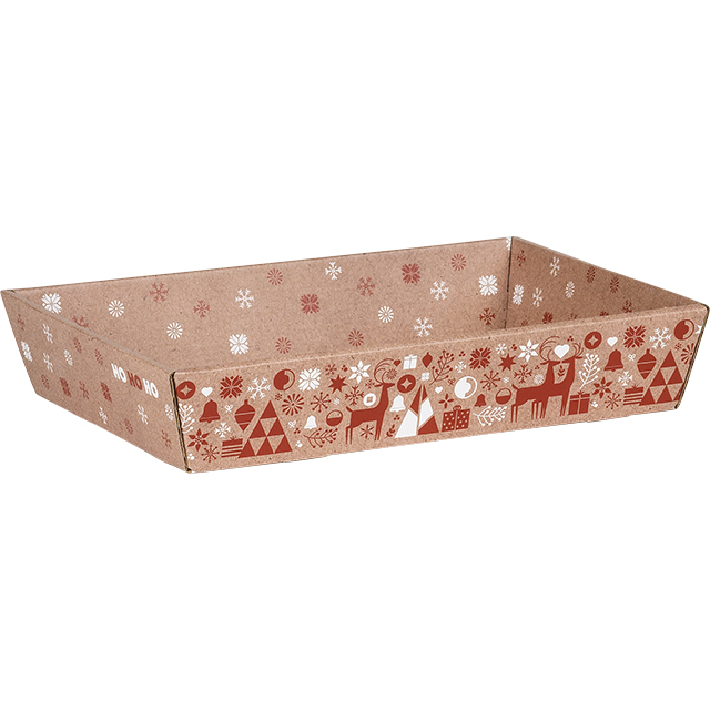 Corbeille carton kraft rectangle NORDIK rouge/blanc livre  plat (dim. corbeille monte) 