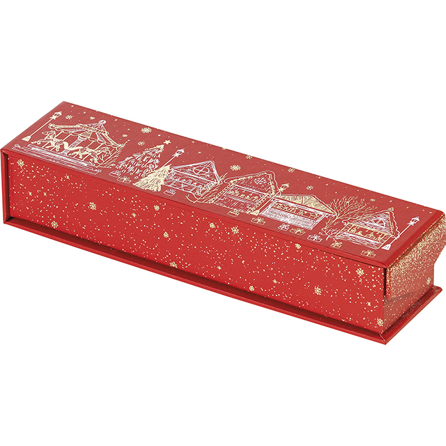 Coffret carton rectangle chocolats 1 rangée rouge/dorure à chaud fermeture aimantée Bonnes Fêtes
