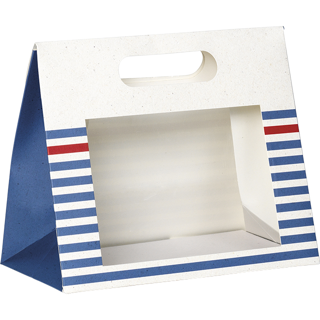 Bolsa papel blanco/azul/rojo ventana PVC cierre adhesivo