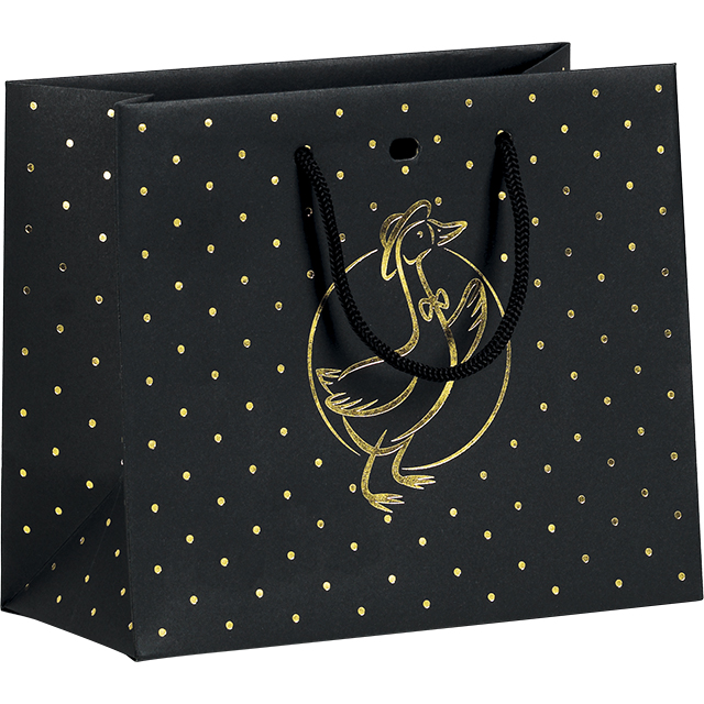 Bag paper black/gold hot foil stamping duck black cord handles eyelet