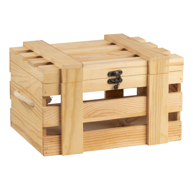 Caja madera rectangular 2 asas cordn cierre metlico
