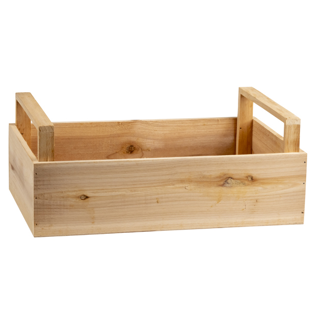 Crate wood rectangular 2 handles wood