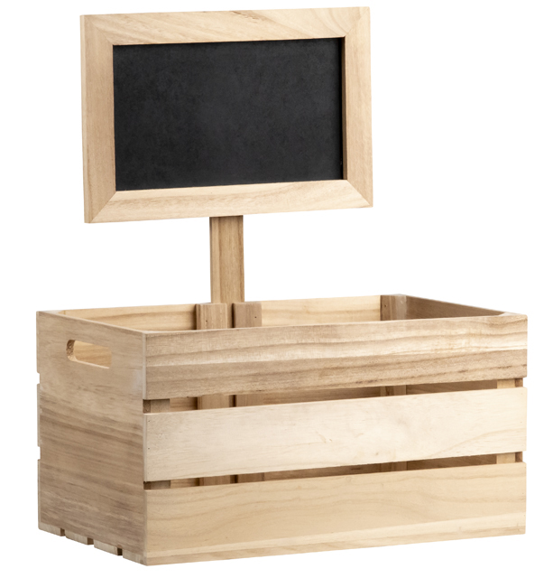 Caja de madera rectangular con pizarra removible