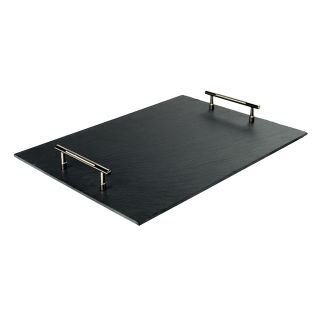Tray rectangular Slate rubber feets metal handles 