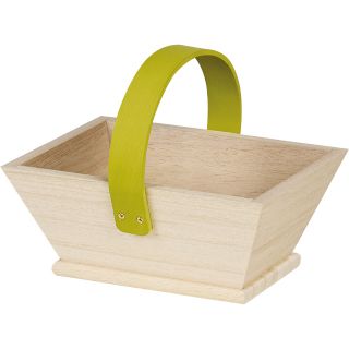 Cesta de madera rectangular asa verde