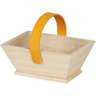 Cesta de madera rectangular asa naranja