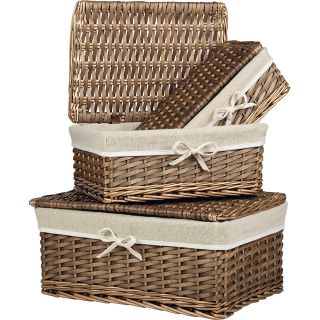 Coffret osier/bois rectangle marron tissu beige