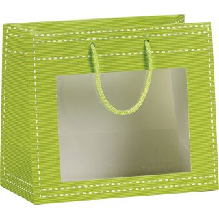 Bolsa papel verde ventana PET/asas cuerda/ojal
