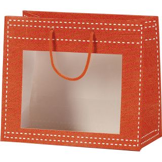 Bolsa papel naranja ventana PVC y puados en cuerda