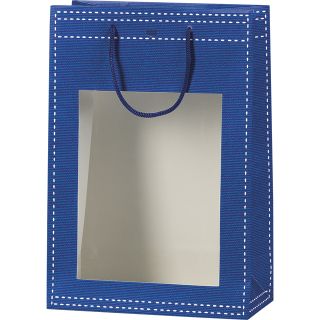 Saco de papel azul com janela PVC/asas de cordo