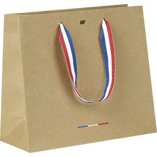 Bag paper kraft blue/red/white ribbon handles eyelet
