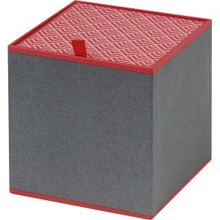 Coffret carton carr gris/motifs rouges
