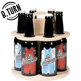 B.Turn Porta Cerveja madeira redondo com alça 6 Long Neck 
