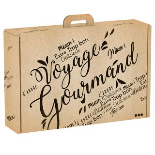 Valisette carton kraft rectangle Voyage Gourmand noir 