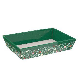 Corbeille carton rectangle Bonnes fêtes vert/rouge/or livrée à plat