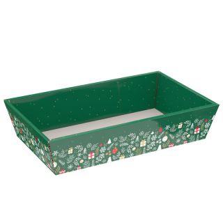 Tray Cardboard Rectangular MERRY CHRISTMAS green/red/gold delivered flat (to assemble)