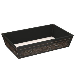 Corbeille carton rectangle Savoureux noir/cuivre/vernis sélectif livrée à plat