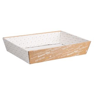 Corbeille carton rectangle BONNES FETES kraft/blanc livre  plat