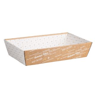 Tray cardboard rectangular MERRY CHRISTMAS kraft/white/gold hot foil stamping delivered flat