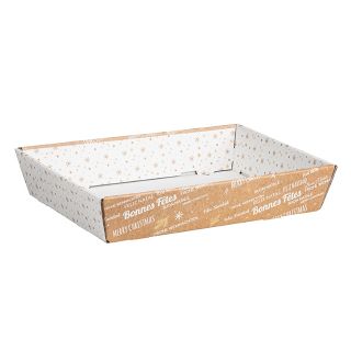 Corbeille carton rectangle Bonnes Fêtes Kraft/Blanc livrée à plat