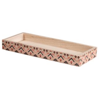 Rectangular wooden tray with multi-colour decor