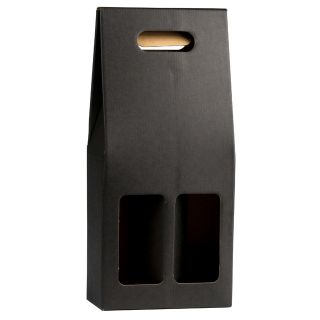 Wine carrier cardboard kraft/black 2 bottles handle